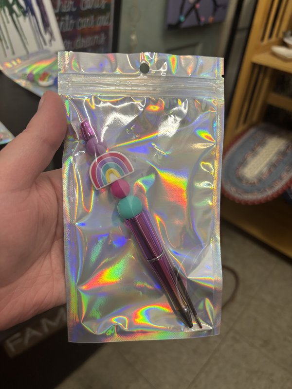 Silicone Beaded Pen  - Pink Rainbow