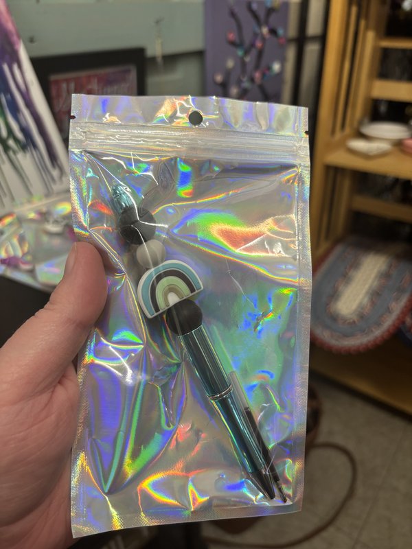 Silicone Beaded Pen - Lt Blue Rainbow
