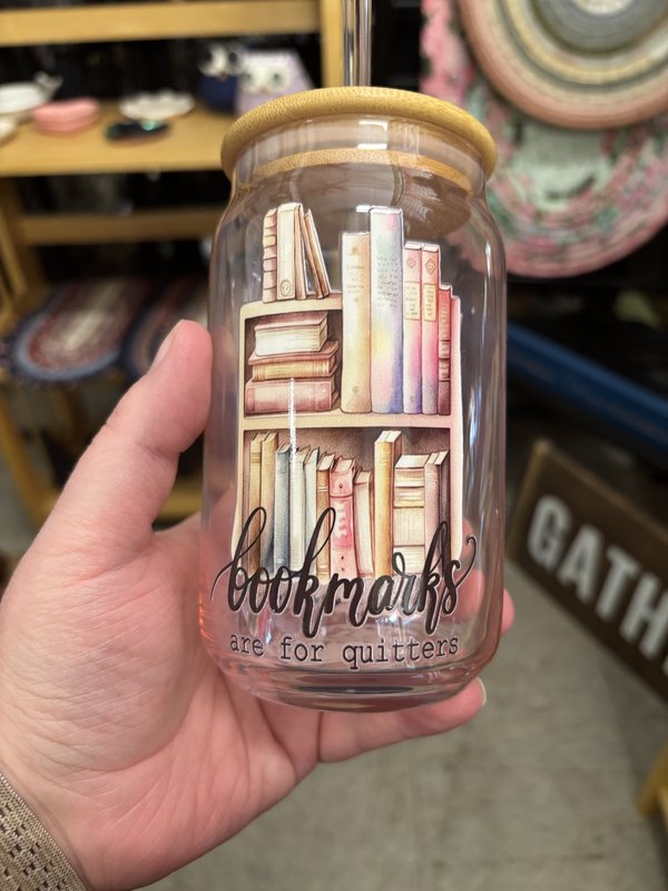 Bookmarks/Quitters Mason Jar Tumbler (pink)