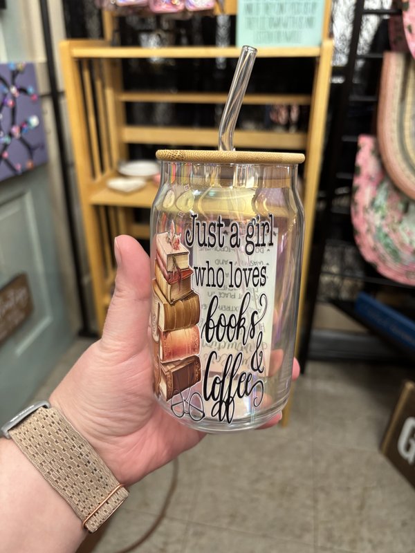Books/Coffee Mason Jar Tumbler (clear)