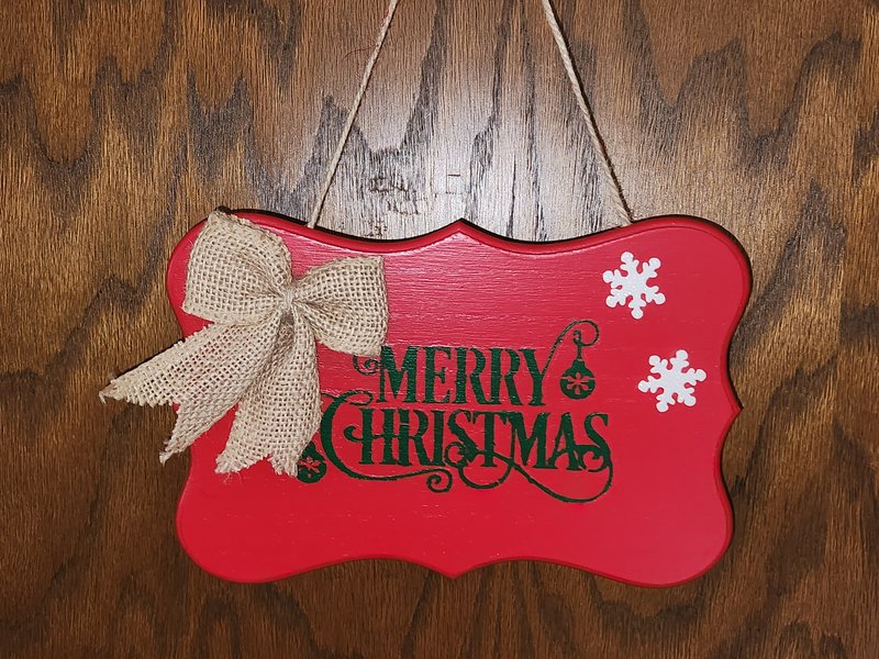 Christmas plaque, burlap bow