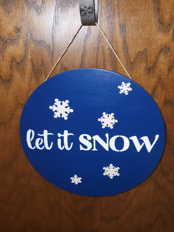 12" Blue "Let It Snow" door sign