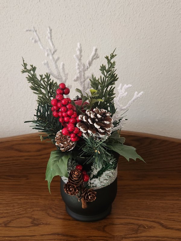 Green frosted holiday floral jar