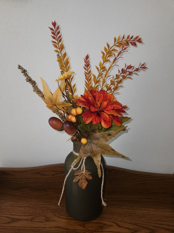 Olive fall Dahlia floral vase