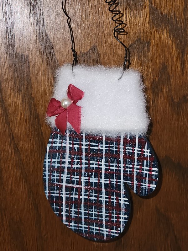 Plaid mitten ornament