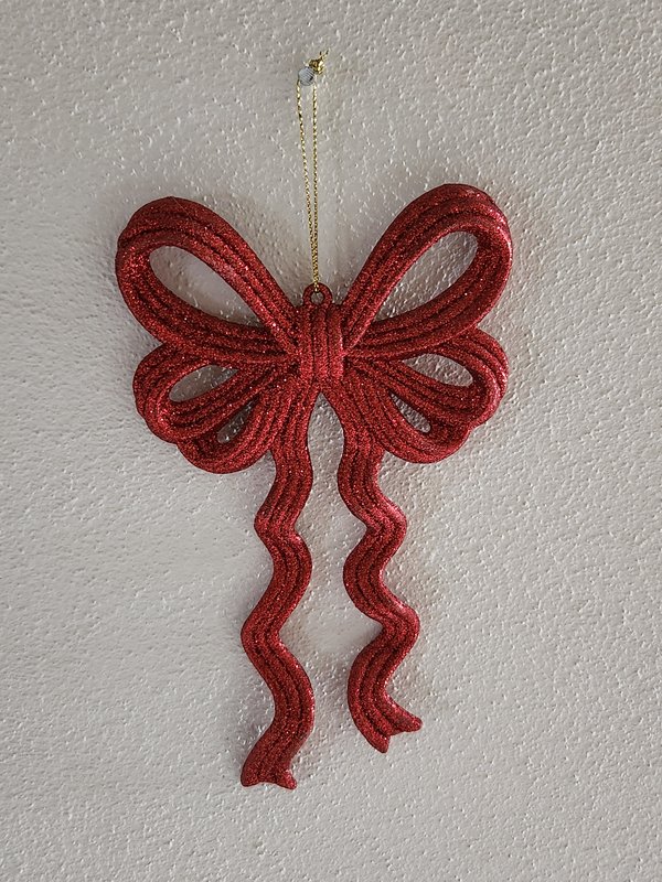 Red wavy sparkling bow ornament