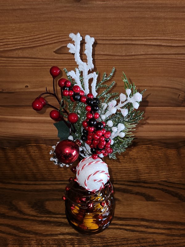 Amber jar, holiday floral