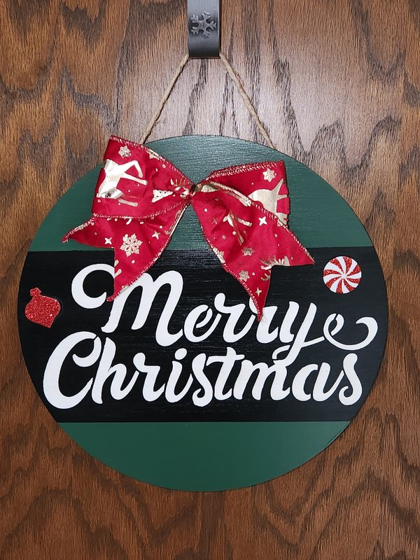 12" Green Merry Christmas round sign