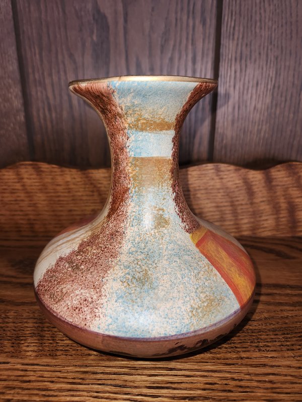 Orange & blue painted vase