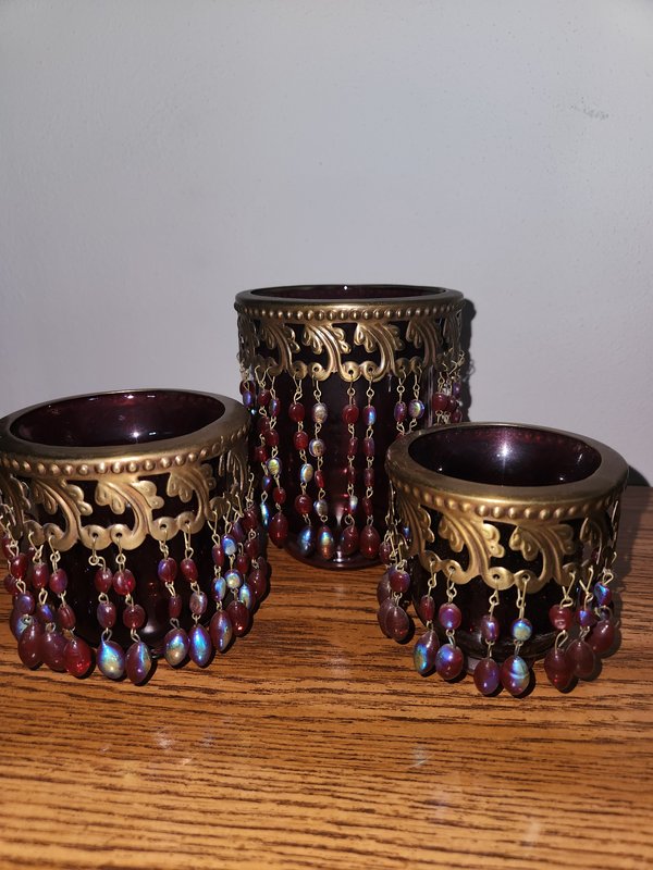 Beaded candle holder jar set