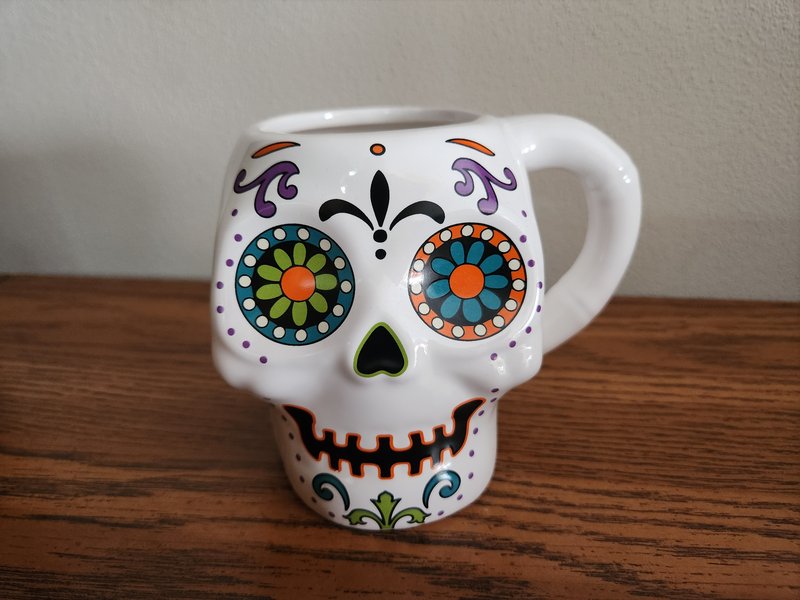 White sugar skull coffee mug
