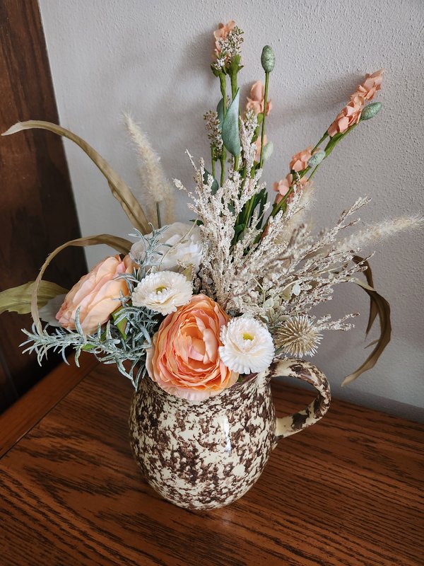 Peach florals in pitcher vase