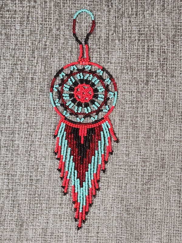 Aqua Red beaded hanging decor