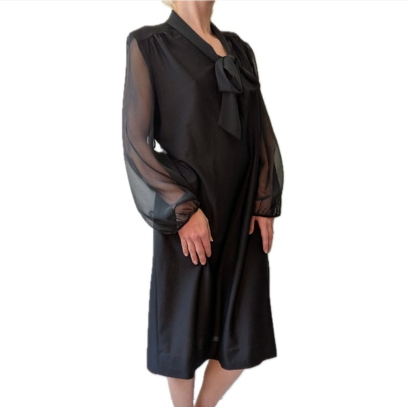 Black sheer pussy bow dress