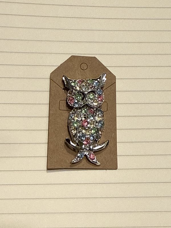 Rhinestone Owl Brooch