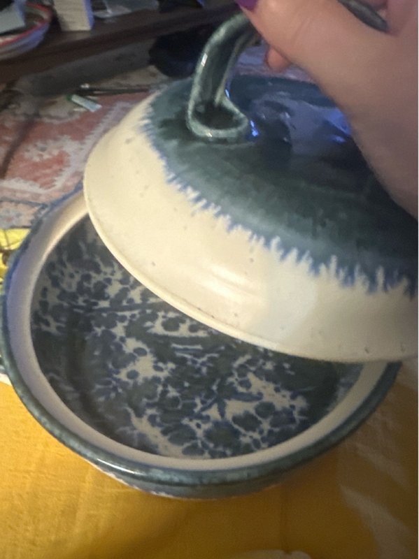 Ceramic pot with lid signed