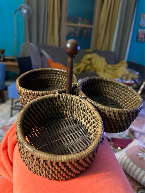 Three bowl, wicker basket