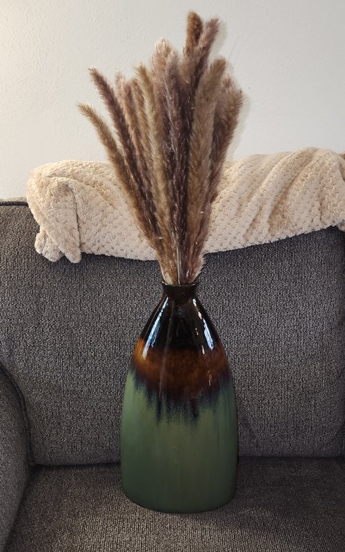 Green and brown drip vase and florals