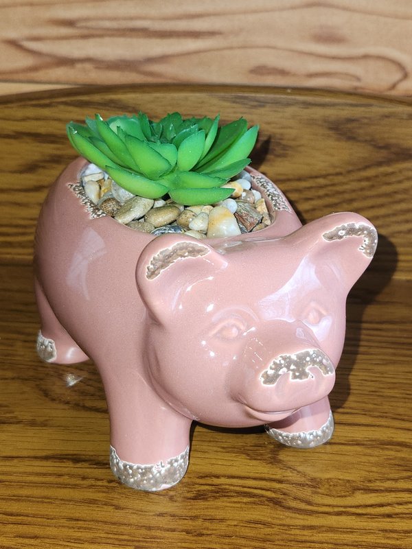 Pink pig faux succulent