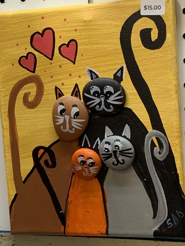 Painted Rock Cat Canvas