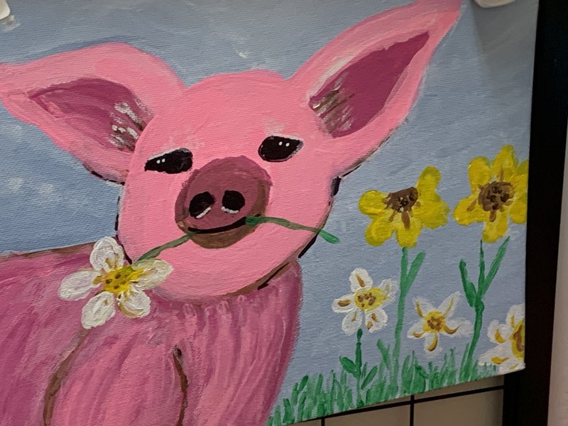 Pig with Flowers Painting