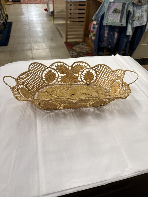 Vtg Italian Woven Raffia Bread Basket