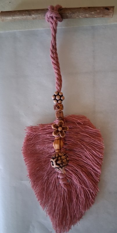 Pink Macrame Wall Hanging with Wood Beads