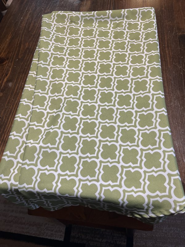 Green and White Patterned round tablecloth