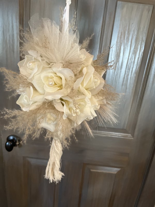 Ivory Rose and Pampas Grass hanging Ball