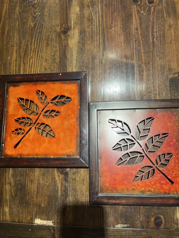 Set of Two Framed metal Leaf Art