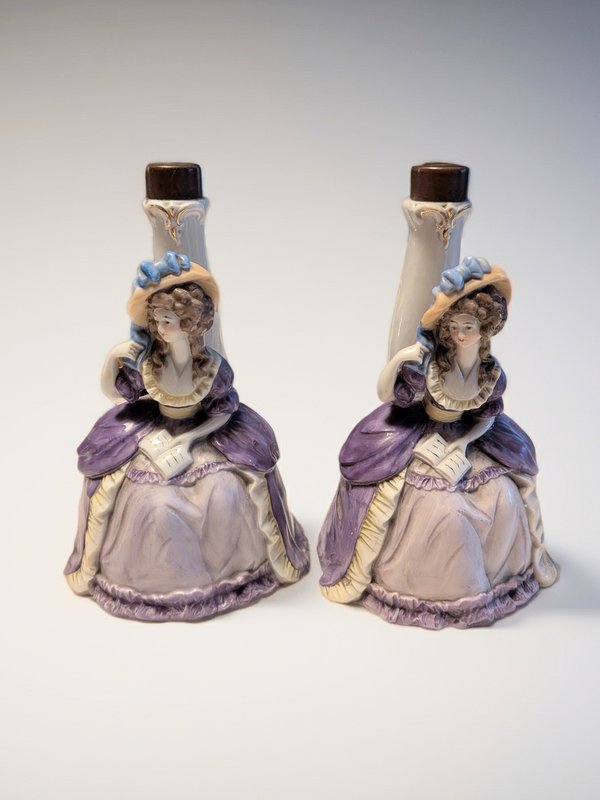 Antique Porcelain Lady in Dress Lamp Base