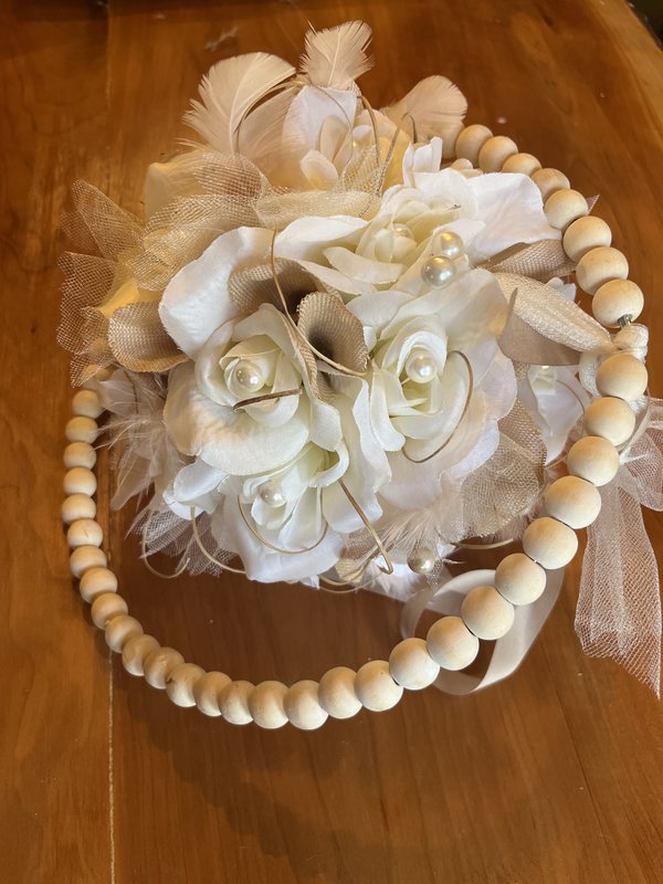 Floral & Wood Bead Wreath