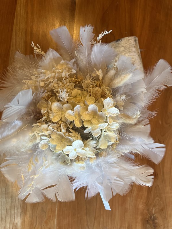 Feather and Dried Floral Arrangement