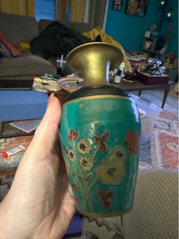 brass and enamel vase