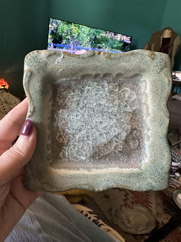 green crystal dish
