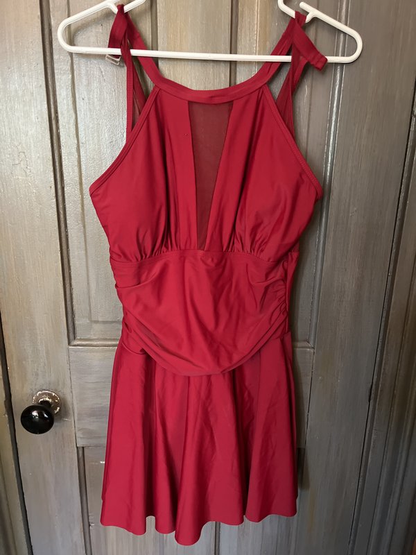 Red Halter swimsuit with Mesh Detail