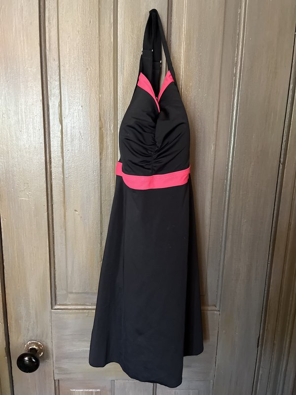Black Swim Dress with Pink Accents