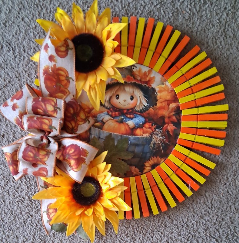Handmade Fall Scarecrow Clothespin Wreath