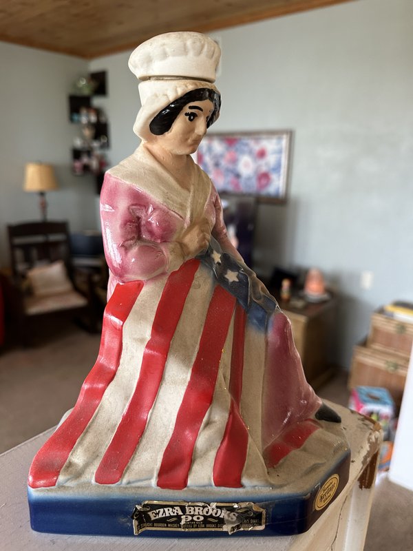 1975 EZRA BROOKS Heritage China Betsy Ross Liquor Bottle Decanter Empty