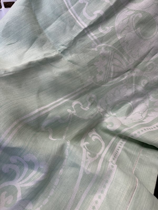 Pastel green and Ivory 68" square tablecloth