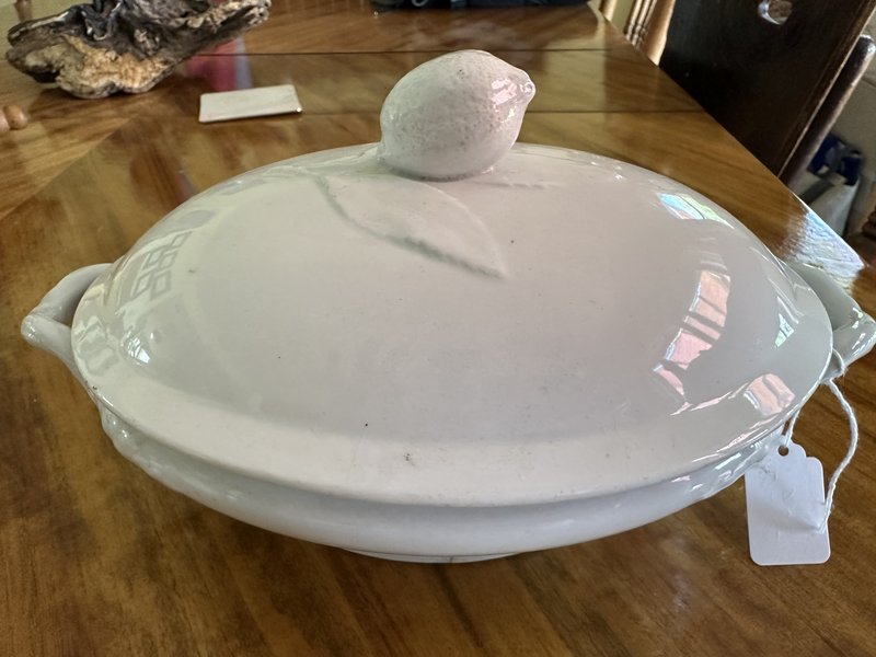 Staffordshire casserole dish with lemon handle