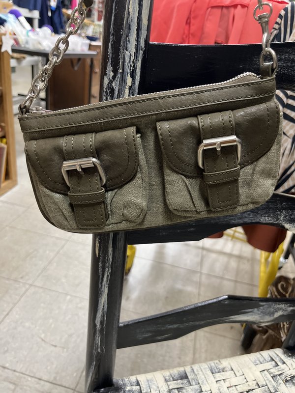 Olive Green Canvas & Leatherette Clutch