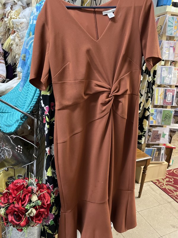 Brown Knot Front Midi Dress