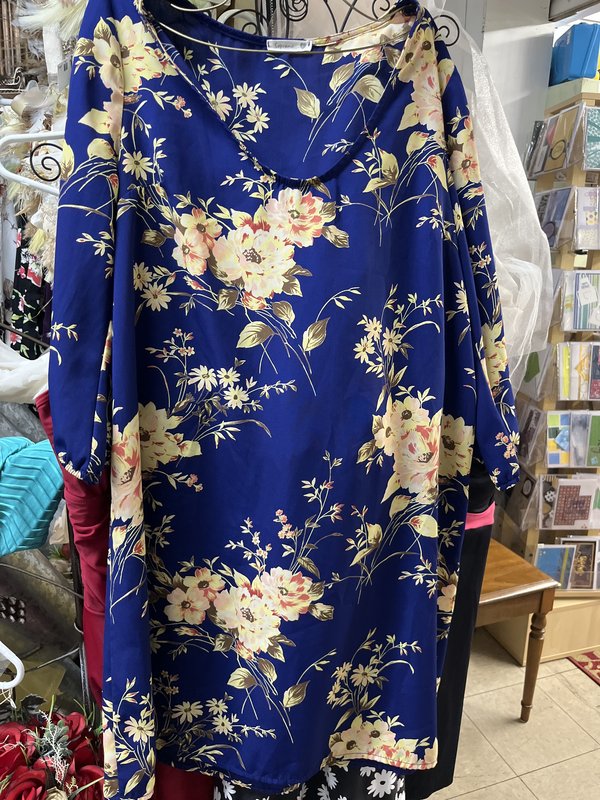 Floral Print Royal Blue Kimono Top