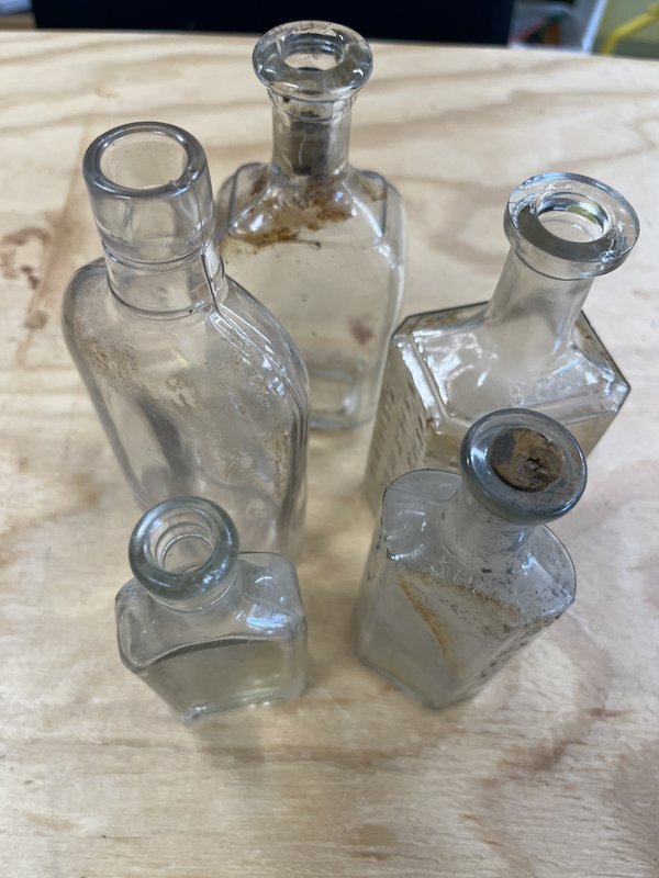 Antique Square Clear Glass Bottles
