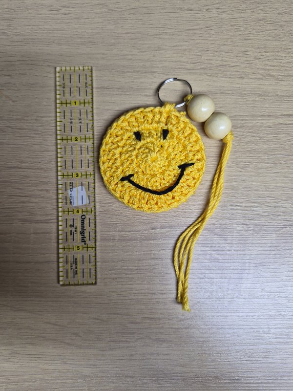 Handmade Crocheted Smiley Face Keychain LG