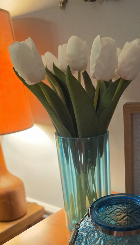 Faux Tulips Aqua Vase