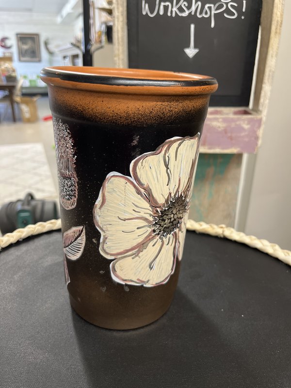 Hand-Painted Floral Terracotta Flowerpot
