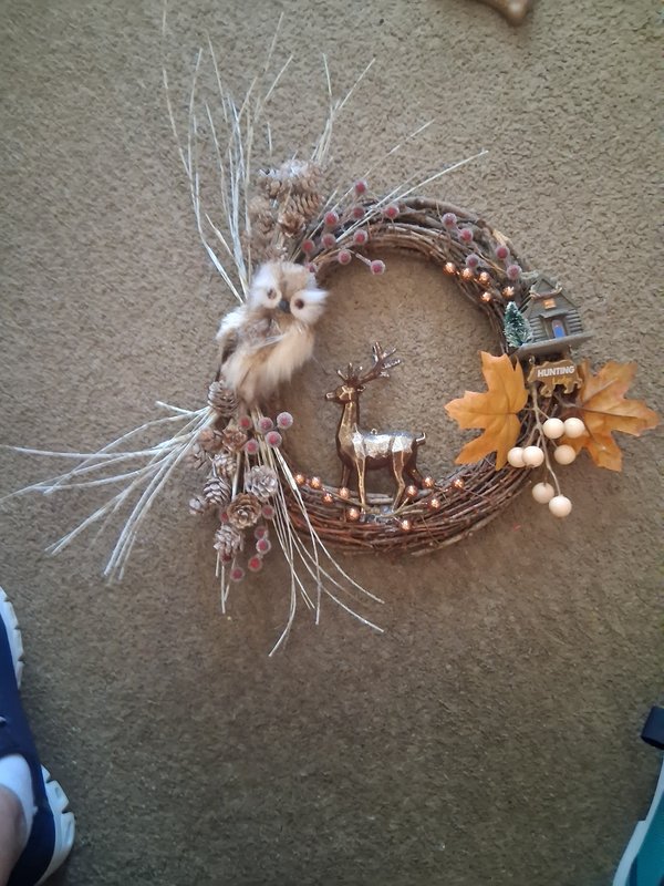 Rustic Woodland Owl and Deer Wreath