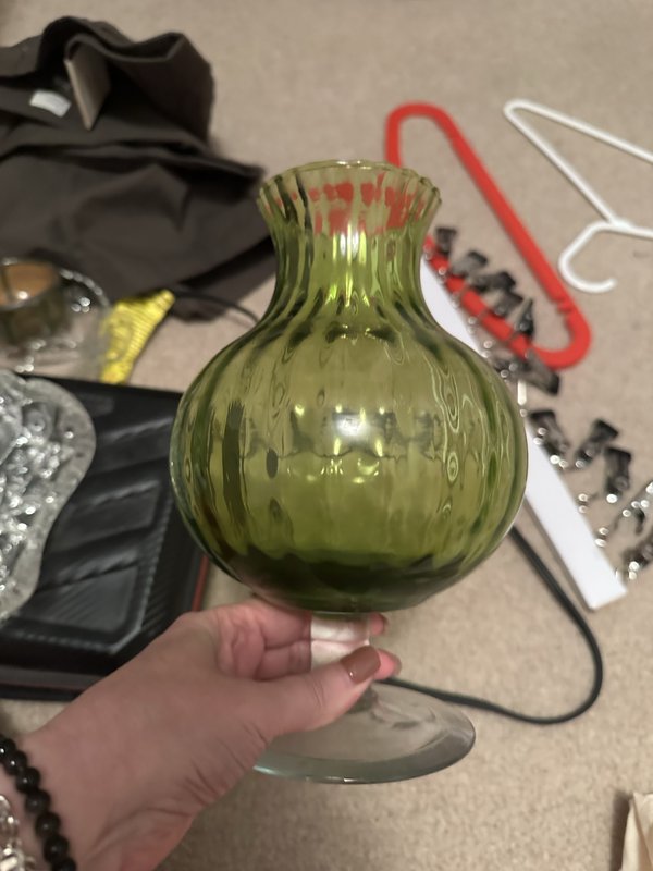 Green glass pedistal vase